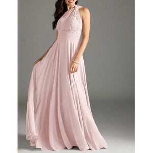 Azazie Women's Blushing Pink Charlize A-Line One Shoulder Pleated Gown Size 18